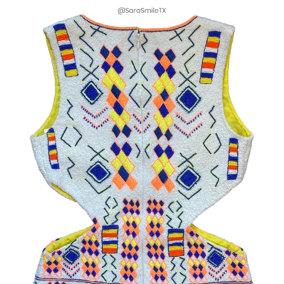 PIA PAURO Designer Colorful Hand Beaded Cutout Sleeveless Mini Dress - NWT - Picture 11 of 16